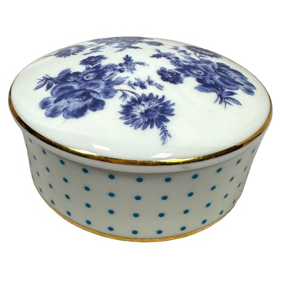Bill Goldsmith Limoges Potpourri Blue Porcelain Covered Bowl Trinket Dish 5" - Picture 3 of 9